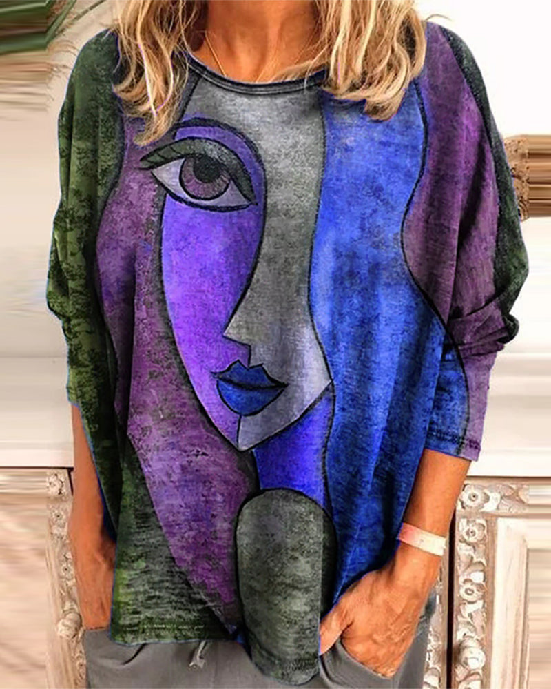 Figure print long sleeve top
