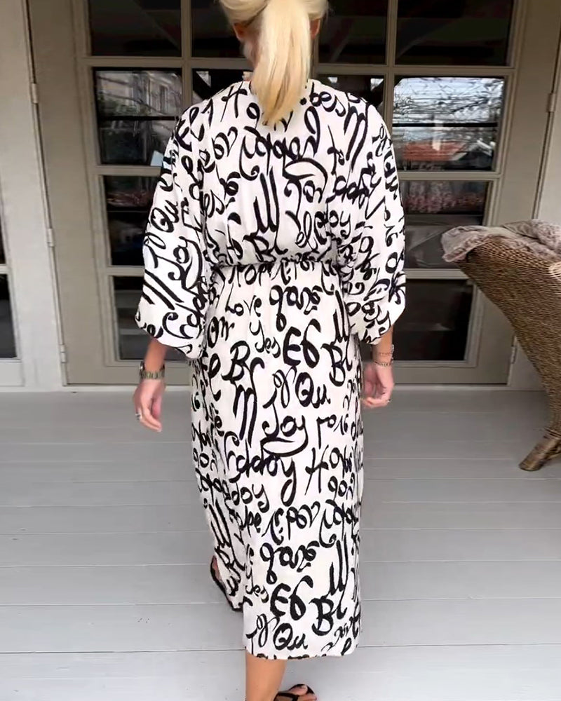 Letter print v-neck dress