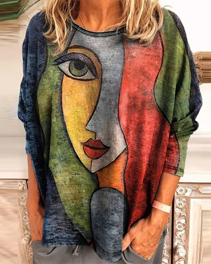 Figure print long sleeve top