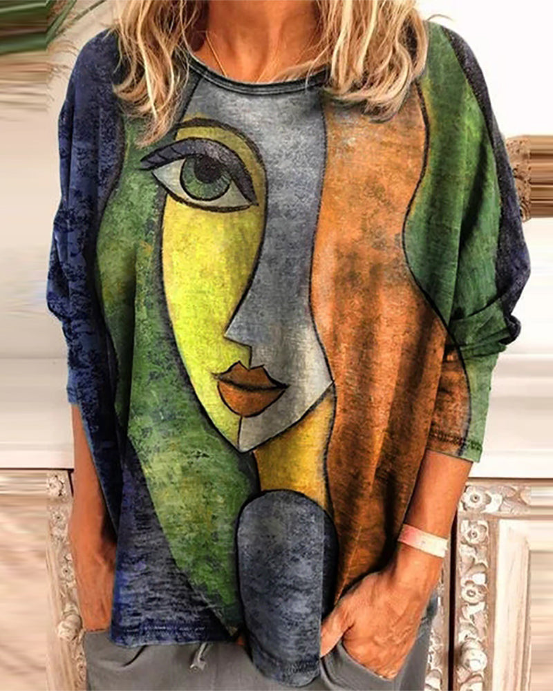 Figure print long sleeve top