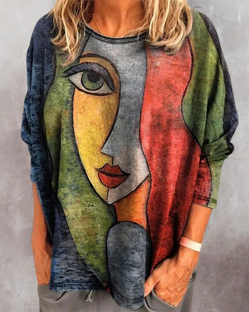 Figure print long sleeve top