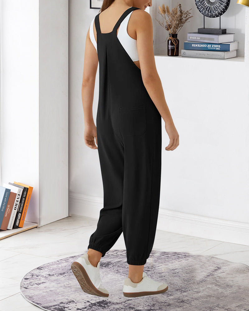 Solid Color Pleated Jumpsuit