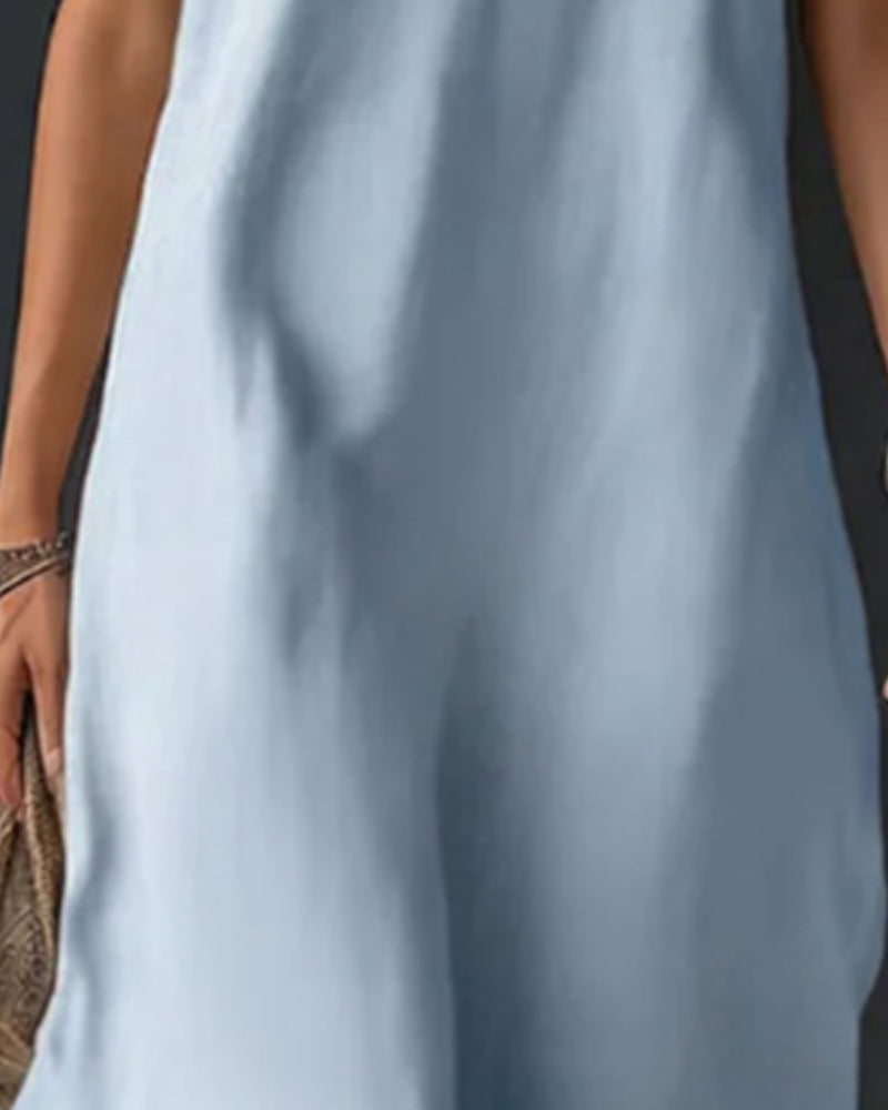 Contrast Ruffled Sleeveless Long Dress