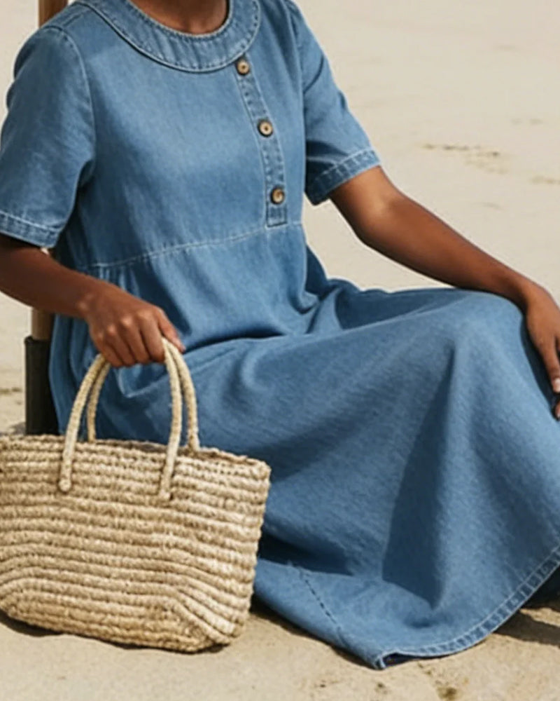 Straight Short Sleeve Long Dress