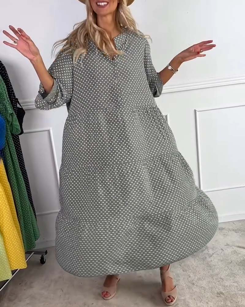 Half Sleeve Polka Dot Shift Dress