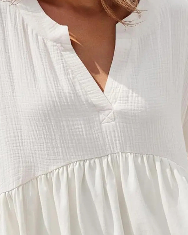 Solid Color V-Neck Textured Blouse