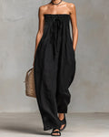 Strapless Solid Color Lace-Up Jumpsuit