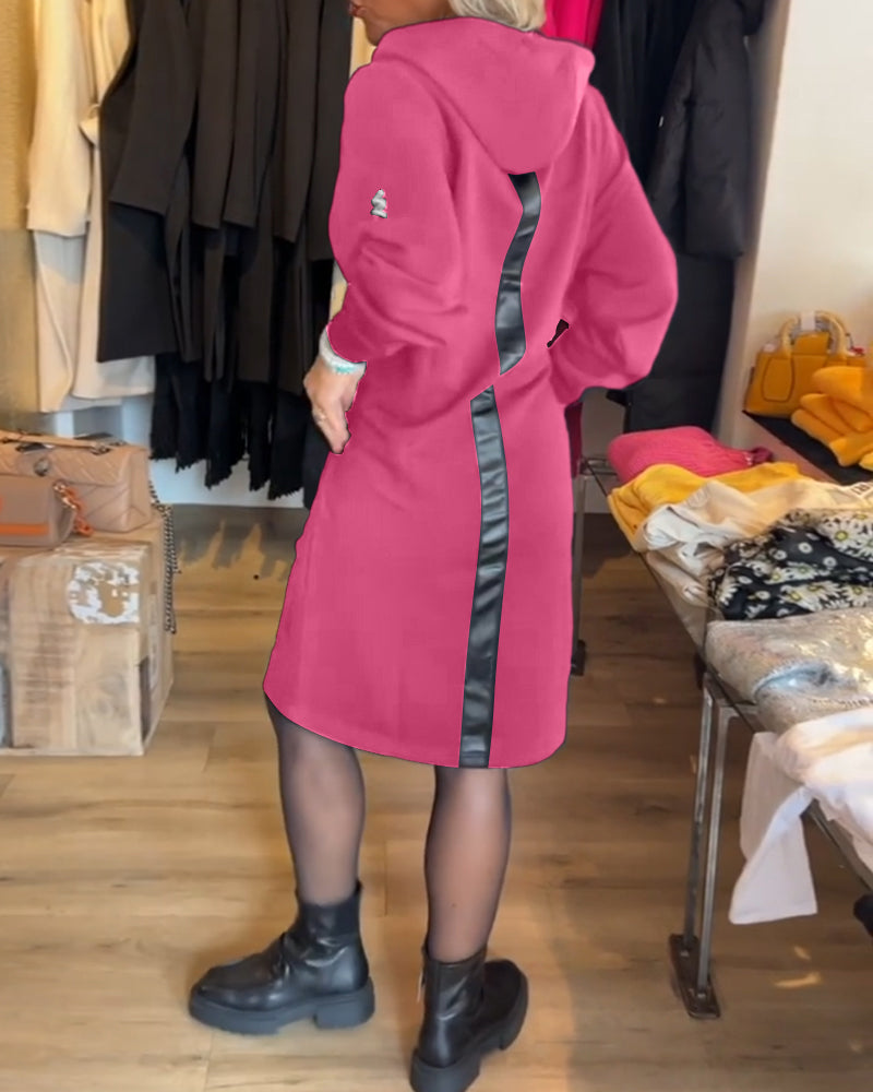 Solid pocket hooded dress