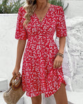Floral V-Neck Short Dress