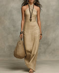 Halter Neck Cross Front Chic Long Dress