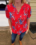 V-Neck Floral Print Short-Sleeved T-Shirt
