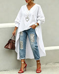 V-Neck Asymmetric Long Top