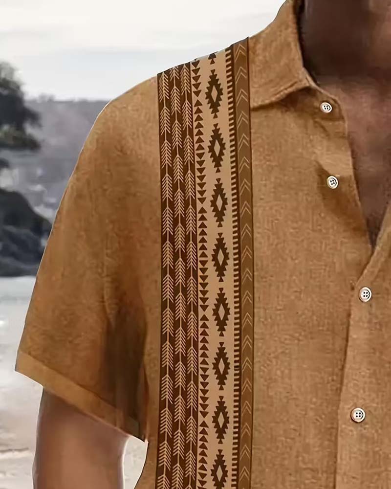 Bohemian Geometric Pattern Printed Shirt