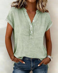 Button-Down V-Neck Striped Shirt