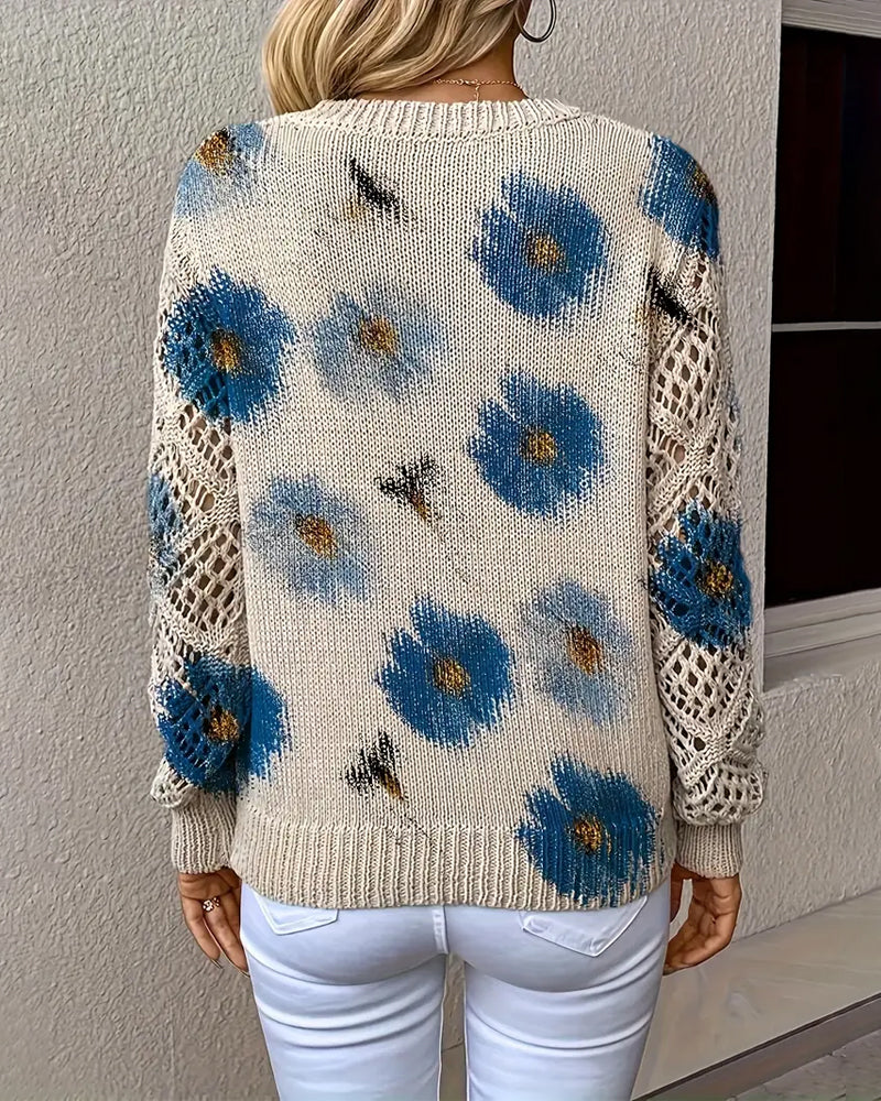 Long-Sleeved V-Neck Jacquard Pullover