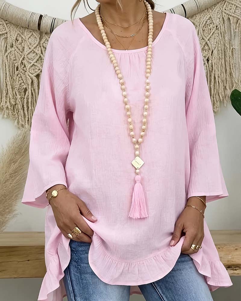 Layer Ruffle Hem Loose Relaxed Blouse