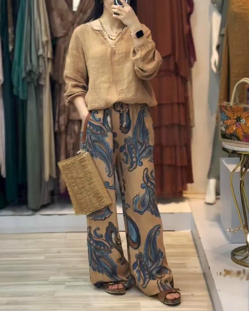 Long sleeve casual print set
