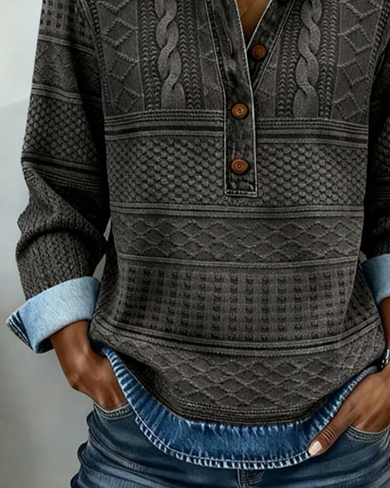 Fashionable Half Button Lapel Sweatshirt