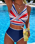 Cross-Stripe V-Neck Bikini