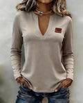 V-Neck Solid Color Stylish Casual Top