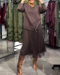 Zippered Stylish Crew Neck Sweater Set