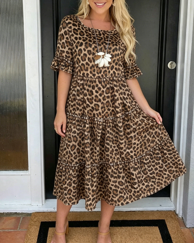 Leopard Print Short Sleeve Dress
