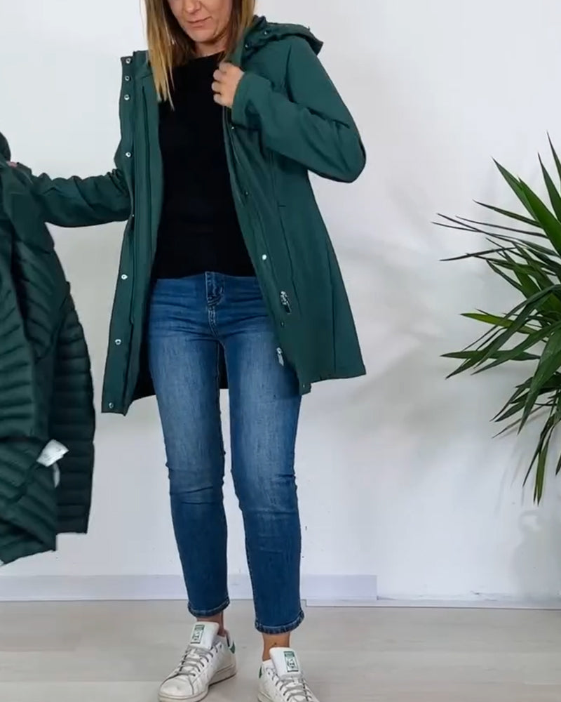 Fashion solid color zipper button detachable coat