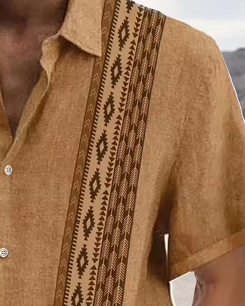 Bohemian Geometric Pattern Printed Shirt