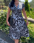 V-Neck Zip-Up Leopard Print Dress