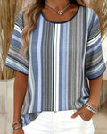Crew Neck Striped Color-Block Blouse