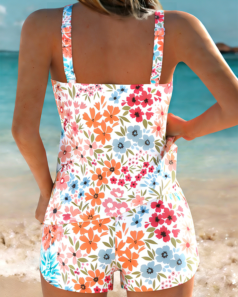 Fresh Floral Print Tankini Swimsuit