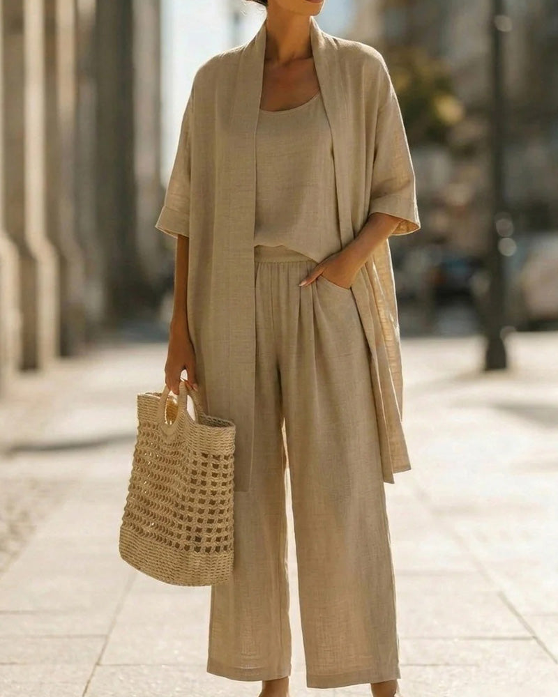 Solid Loose Fit Casual Three-Piece Set