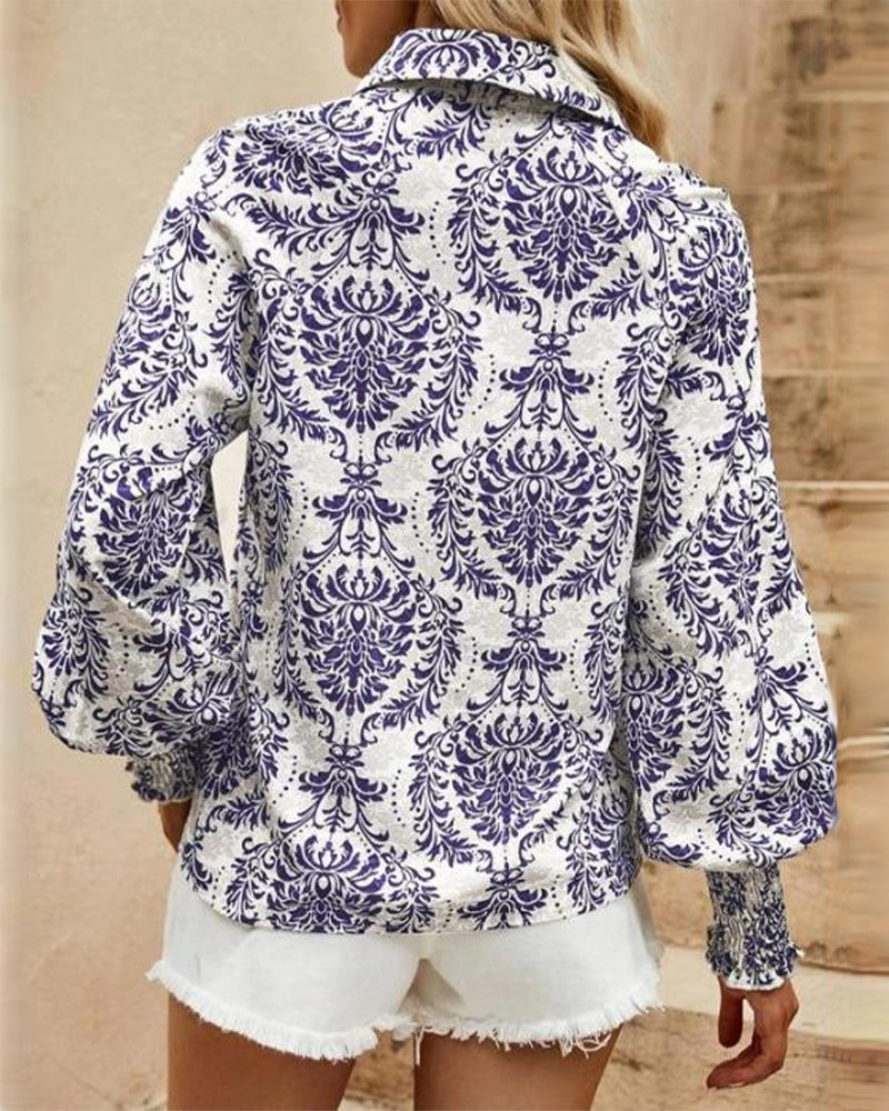 Retro Button and Floral Prints Blouse