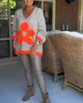 Floral pattern v-neck sweater