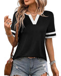 Small V-Neck Color-Blocked T-Shirt
