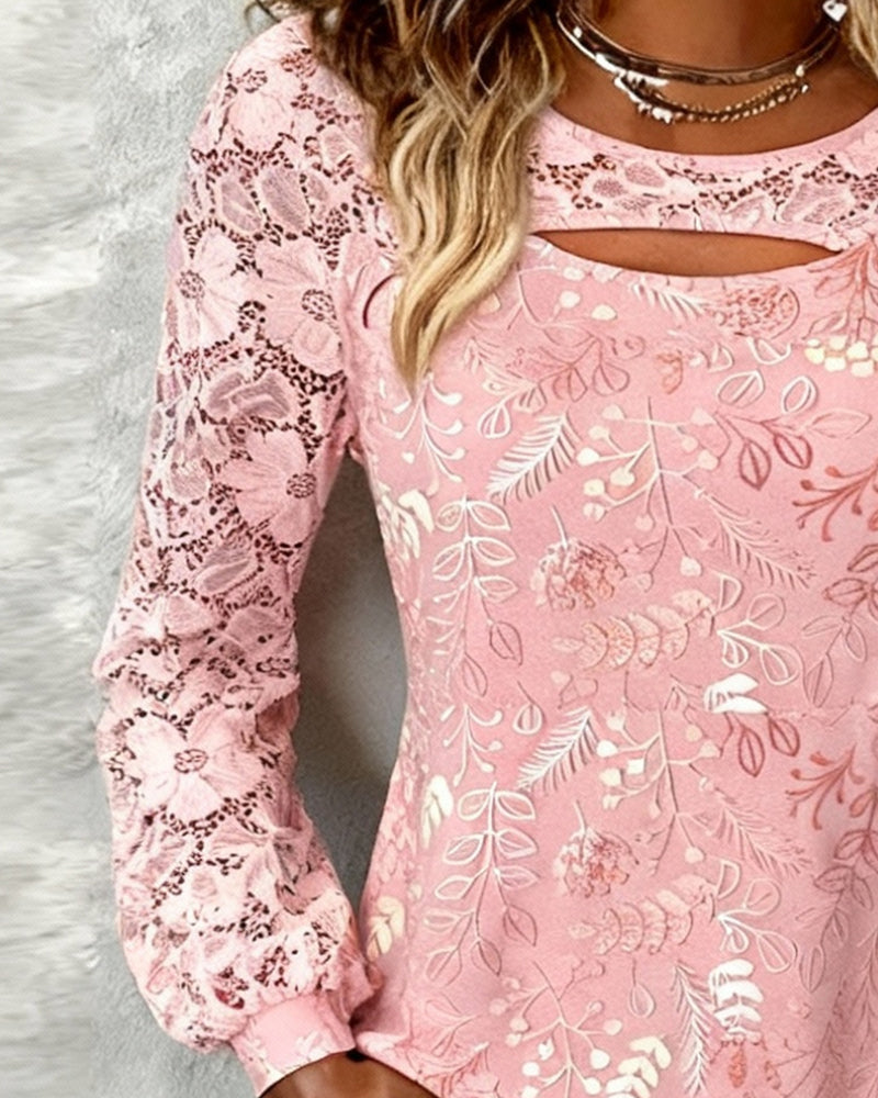 Hollow-Out Fashion Patchwork Blouse