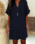 V-Neck Short Sleeve Solid Sheath Dress
