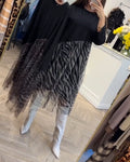 Round Neck Patchwork Mesh Print Dress