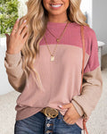 Round neck color block casual pullover sweatshirt