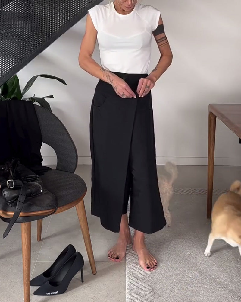 Simple solid color asymmetric casual pants
