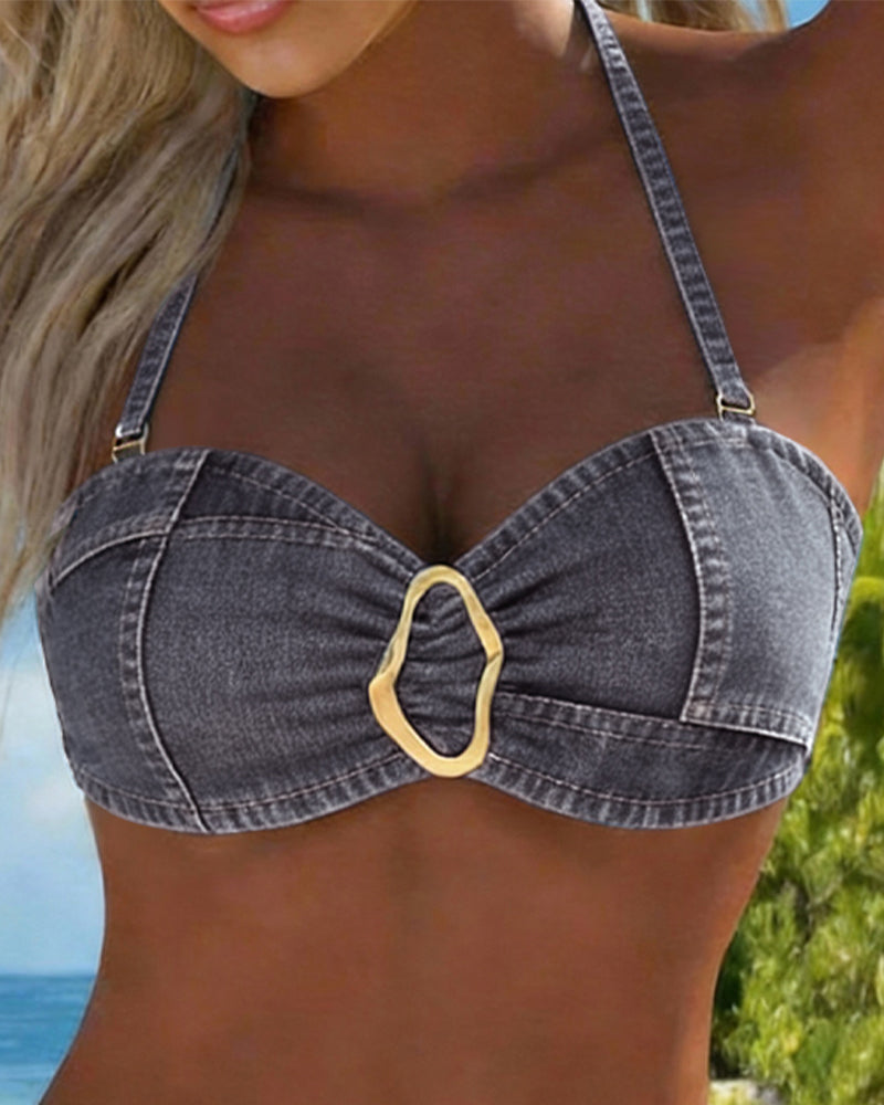Metal Buckle Halter Bikini