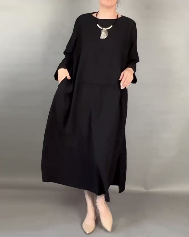 Plus Size Loose Button Solid Color Dress
