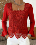 Crocheted Wide-Neck Patchwork Blouse