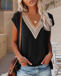 V-neck lace T-shirt