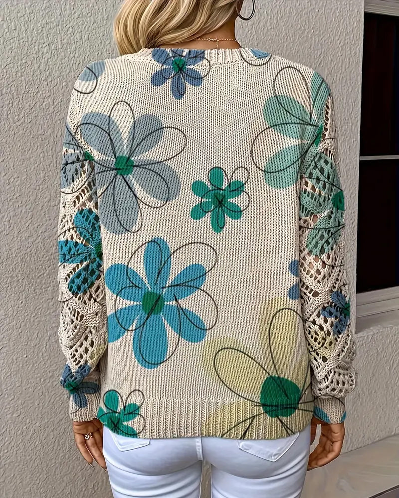 V-Neck Openwork Knit Sweater