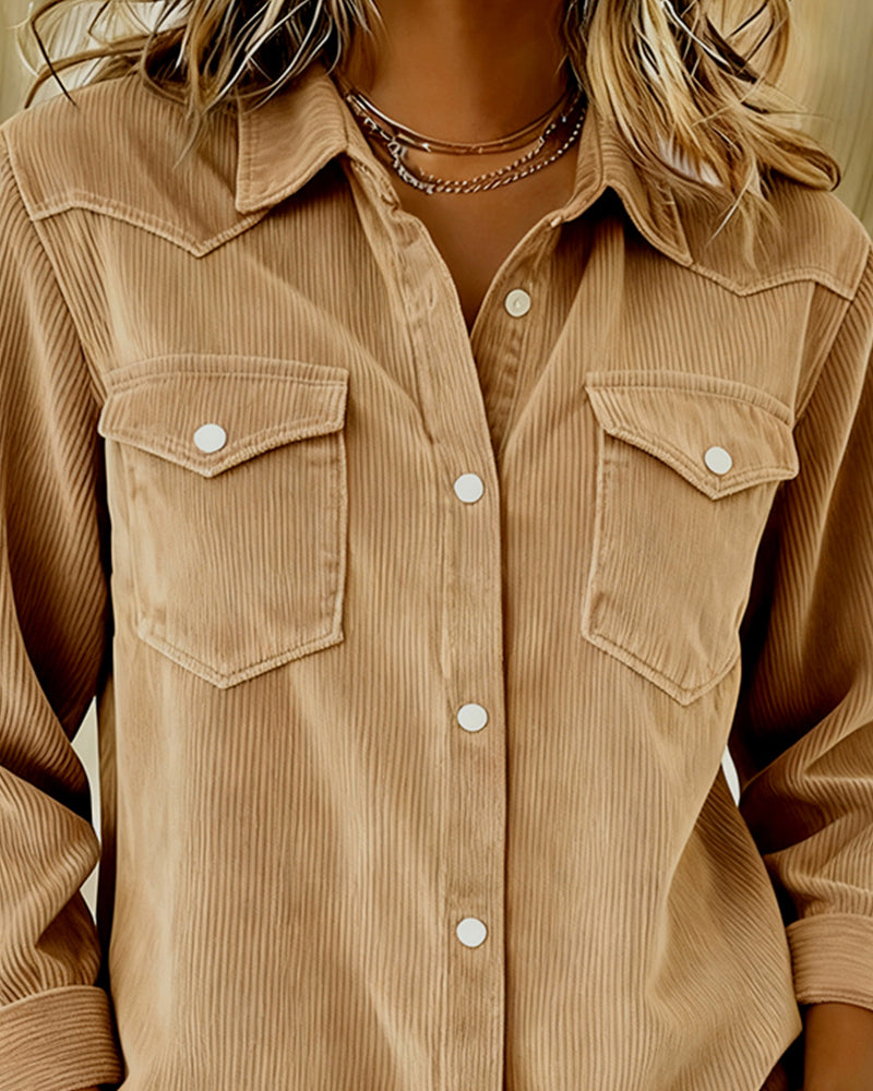 Long-Sleeved Lapel Button-Down Shirt