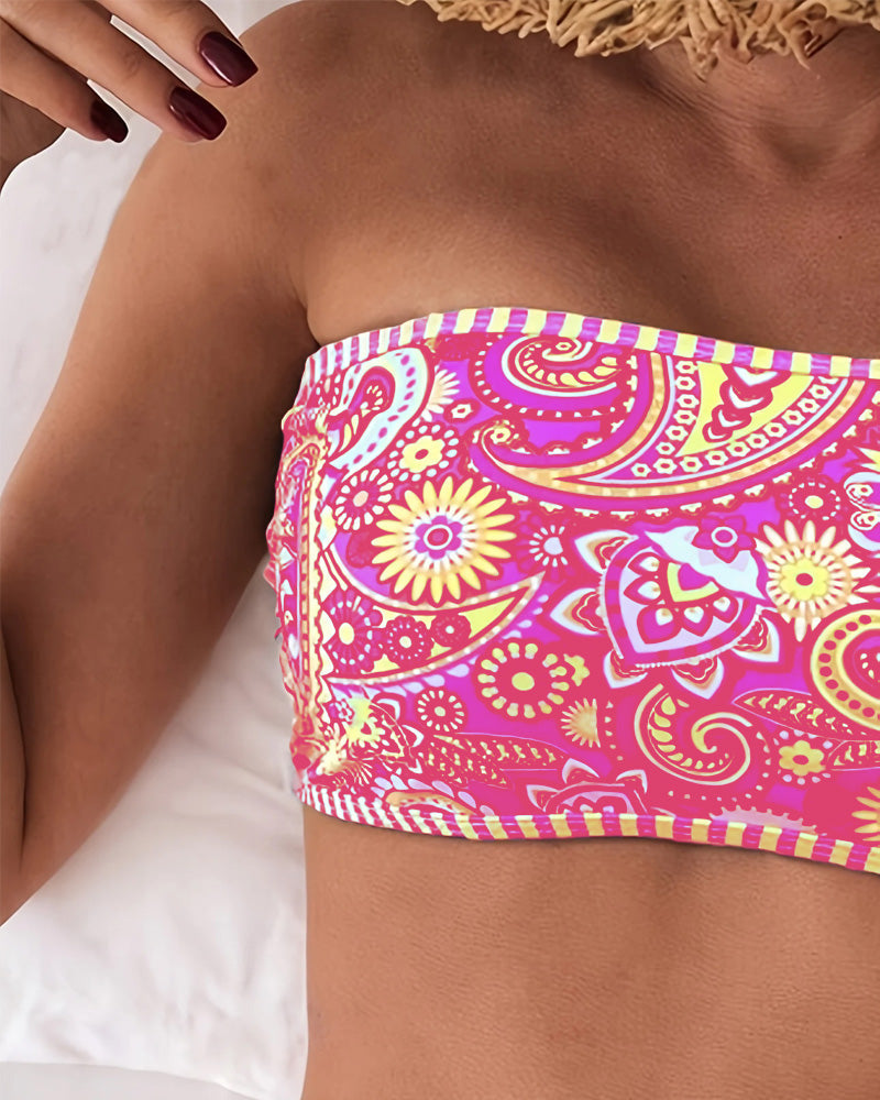 Two-Piece Ethnic-Style Printed Swimsuit