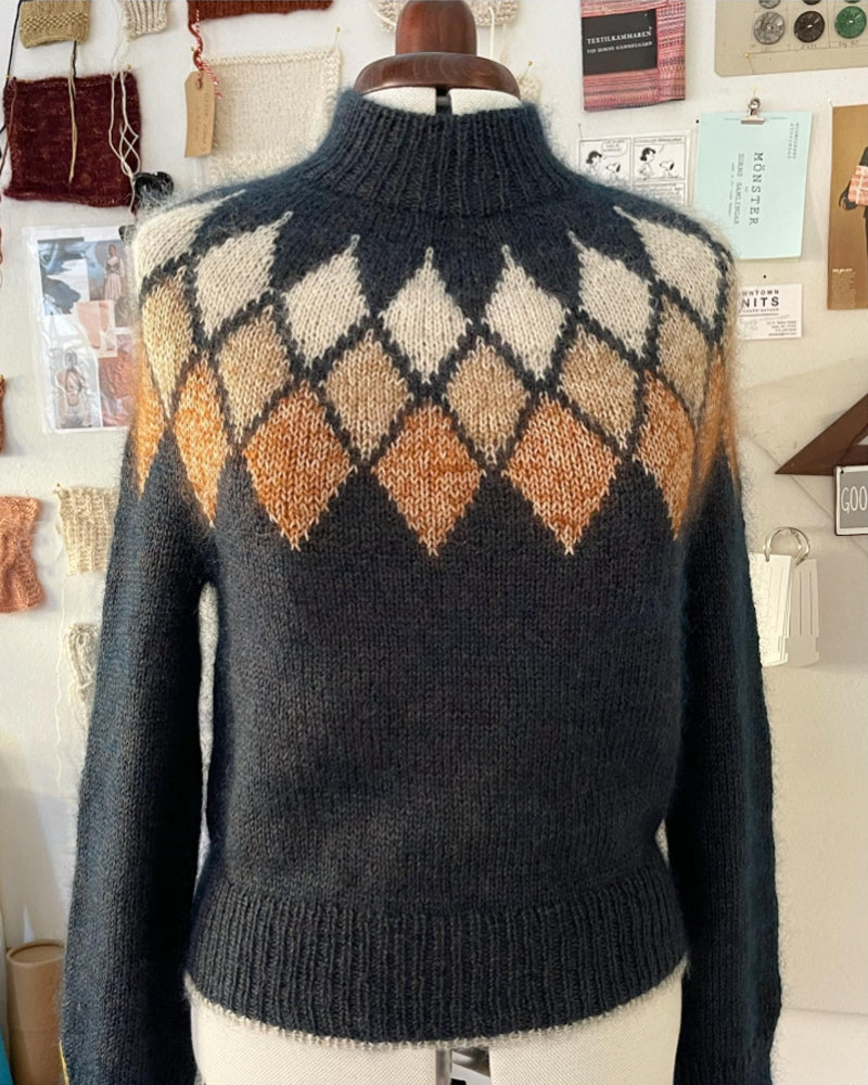 Geometric diamond jacquard pullover