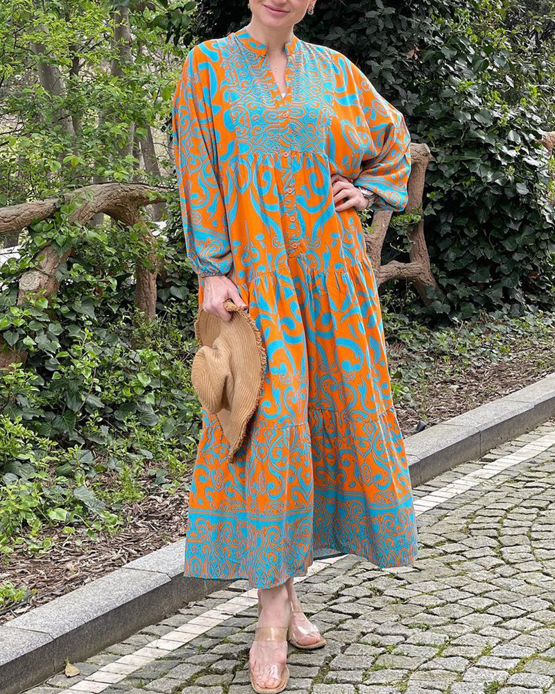 Premium printed casual long dress
