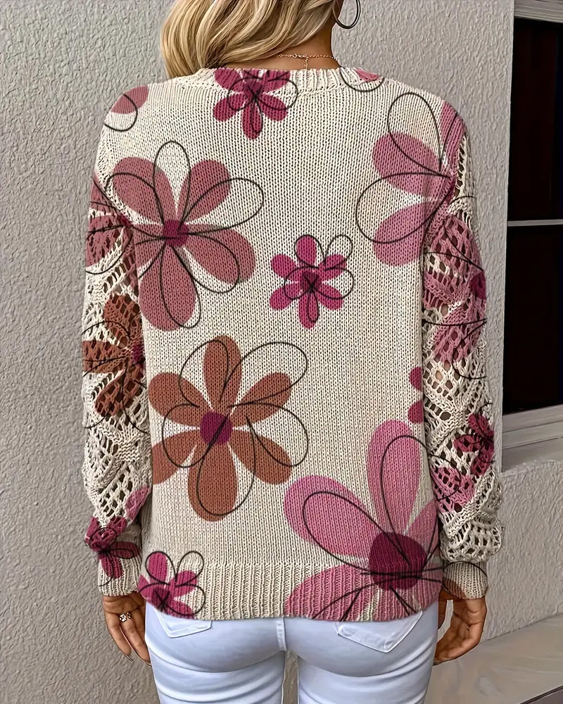 V-Neck Openwork Knit Sweater